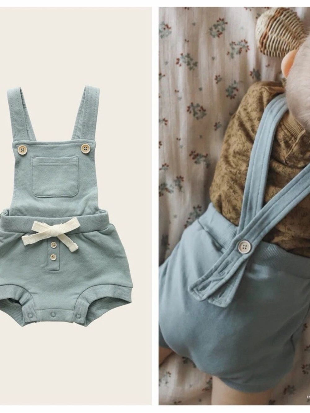 Jamie Kay Mason Playsuit Sage Green Lake Knit Overall Romper playsuit with Bow